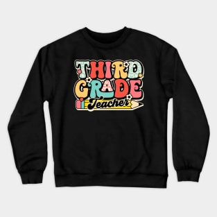 Retro Third Grade Teacher Flower Back To School For Boys Girl Crewneck Sweatshirt